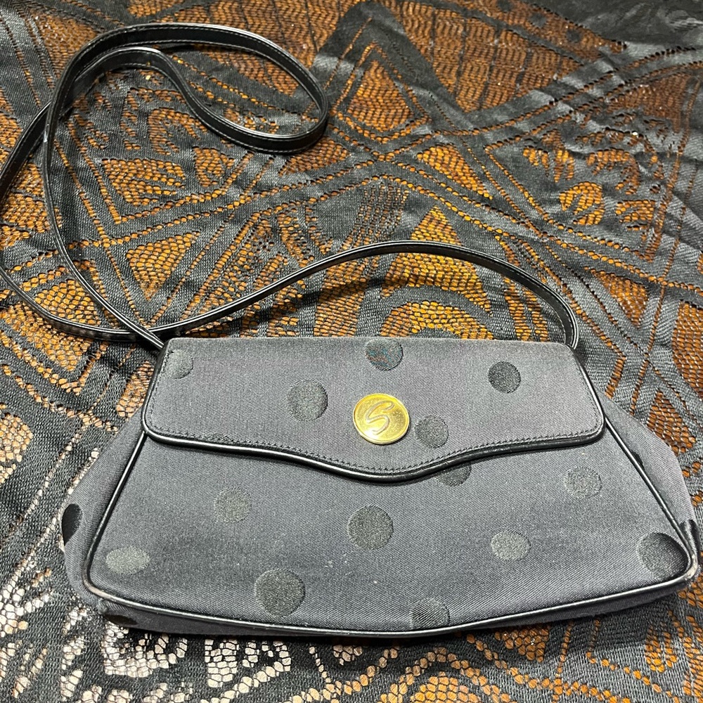 Vintage Scaasi Black Polkadot Crossbody Or Clutch Removable Strap